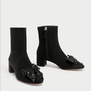 High Ankle Boots with Beaded Bow